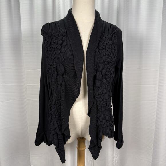 HIROKO KOSHINO Black Smocked Textured Cardigan Women's Size 40 US Small - Picture 2 of 10